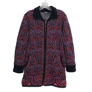 Icelandic Design Size S Sweater Coat Vintage Zipper Beaded Pockets Wool Blend